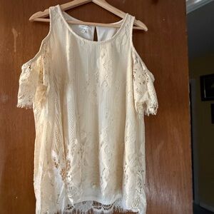 Maurices Cream Lace Cold Shoulder Blouse